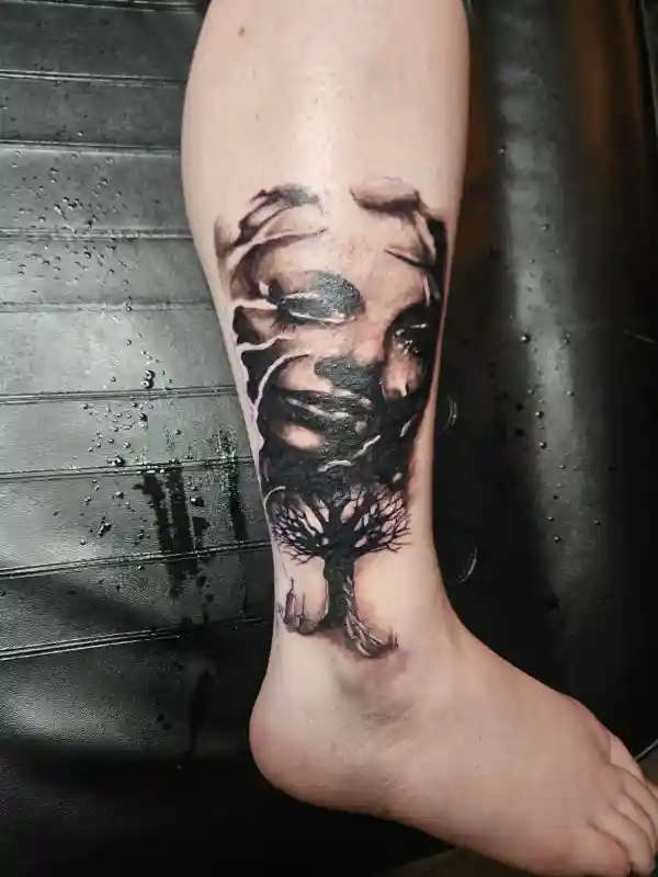 Before and after cover-up tattoo hiding faded ink under bold new artwork