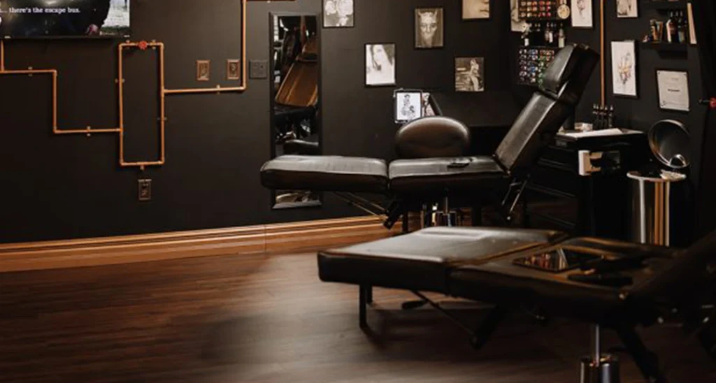 Sterile tattoo station with single-use equipment at Tainted Flesh Body Art North
